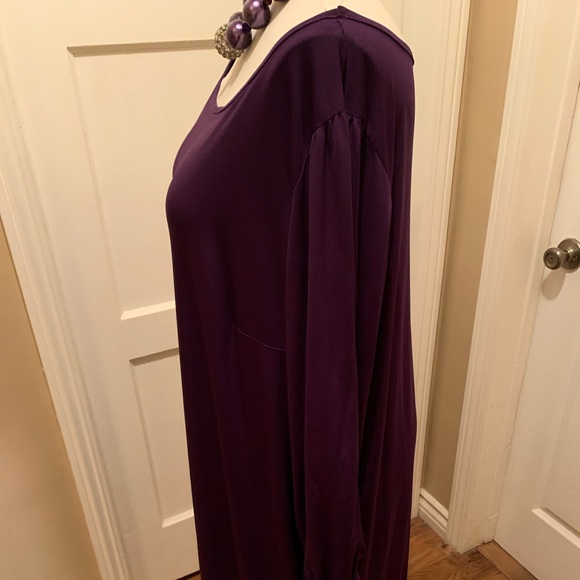 Ashley Stewart NWT purple poly spandex boatneck midi dress size 34/36 - Picture 2 of 4